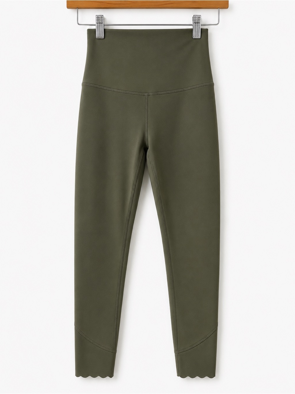 High-Waist Olive Green Lululemon Leggings, full length.